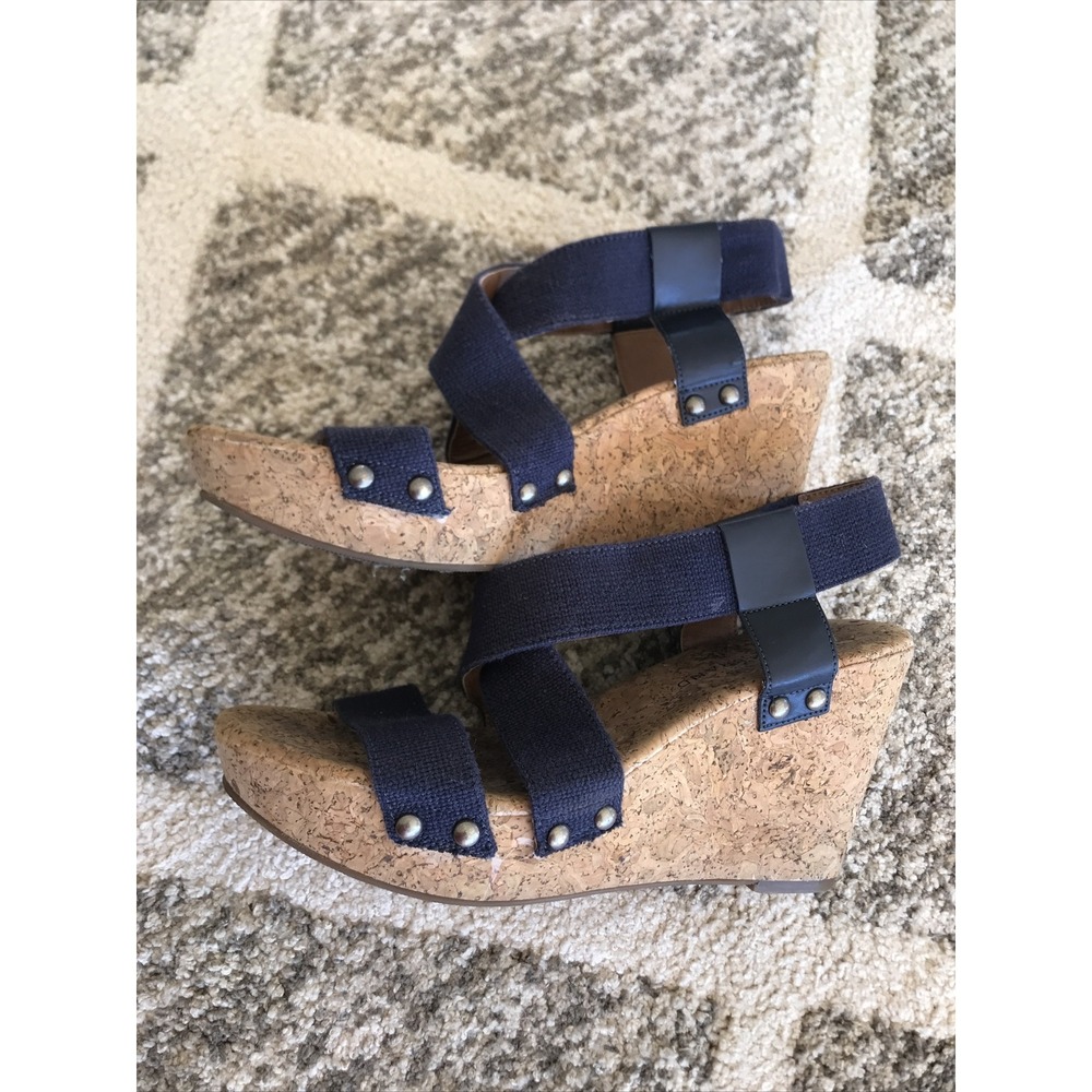 Lucky Brand Women's LP-MARLA Woven BLUE Cork Sole Platform Wedge Sandals 8.5